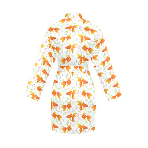 Goldfish Pattern Print Design 03 Women's Long Sleeve Belted Night Robe