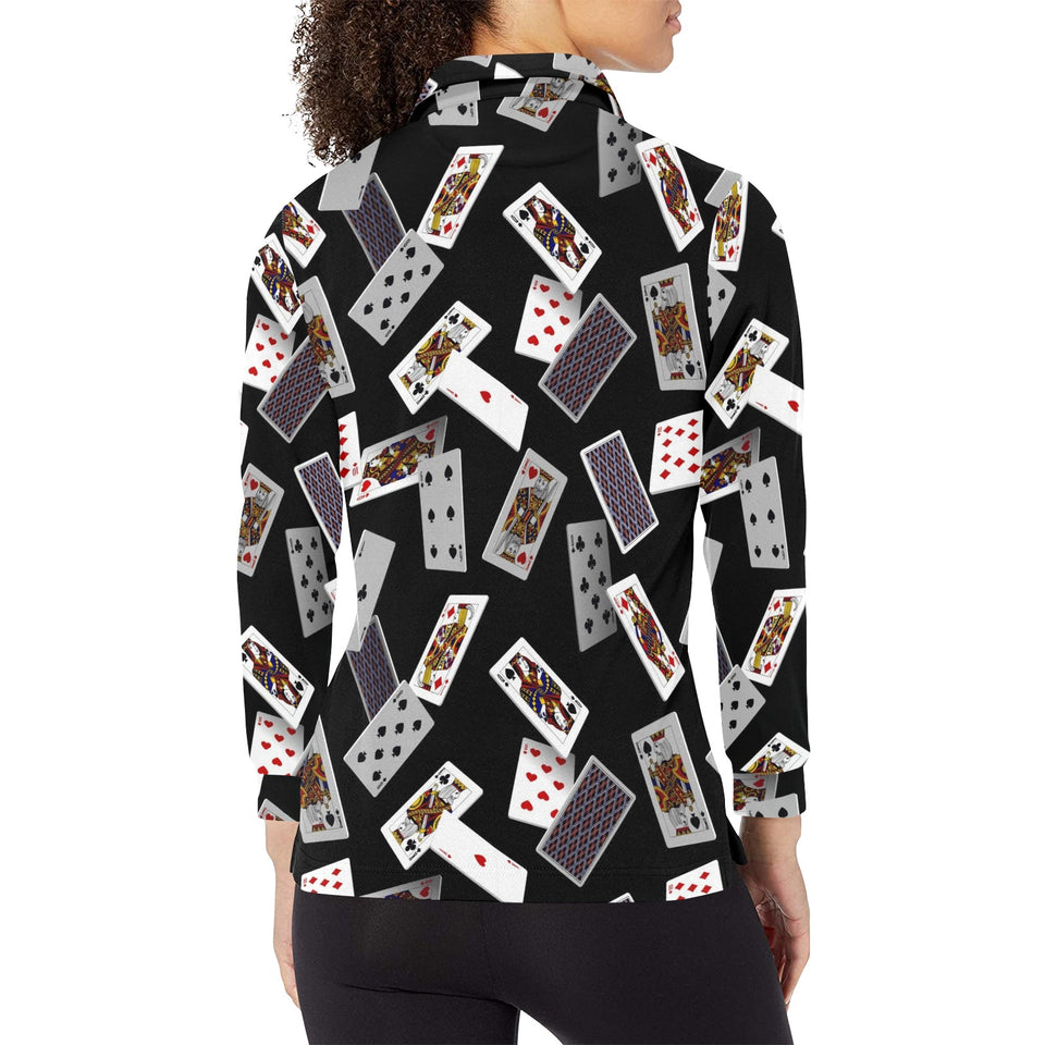 Casino Cards Suits Pattern Print Design 05 Women's Long Sleeve Polo Shirt