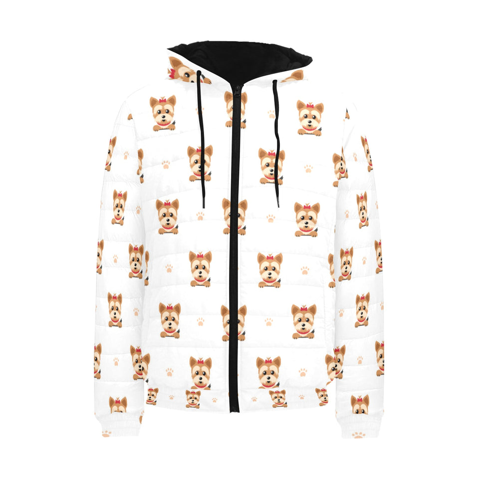 Yorkshire Terrier Pattern Print Design 03 Men's Padded Hooded Jacket(ModelH42)