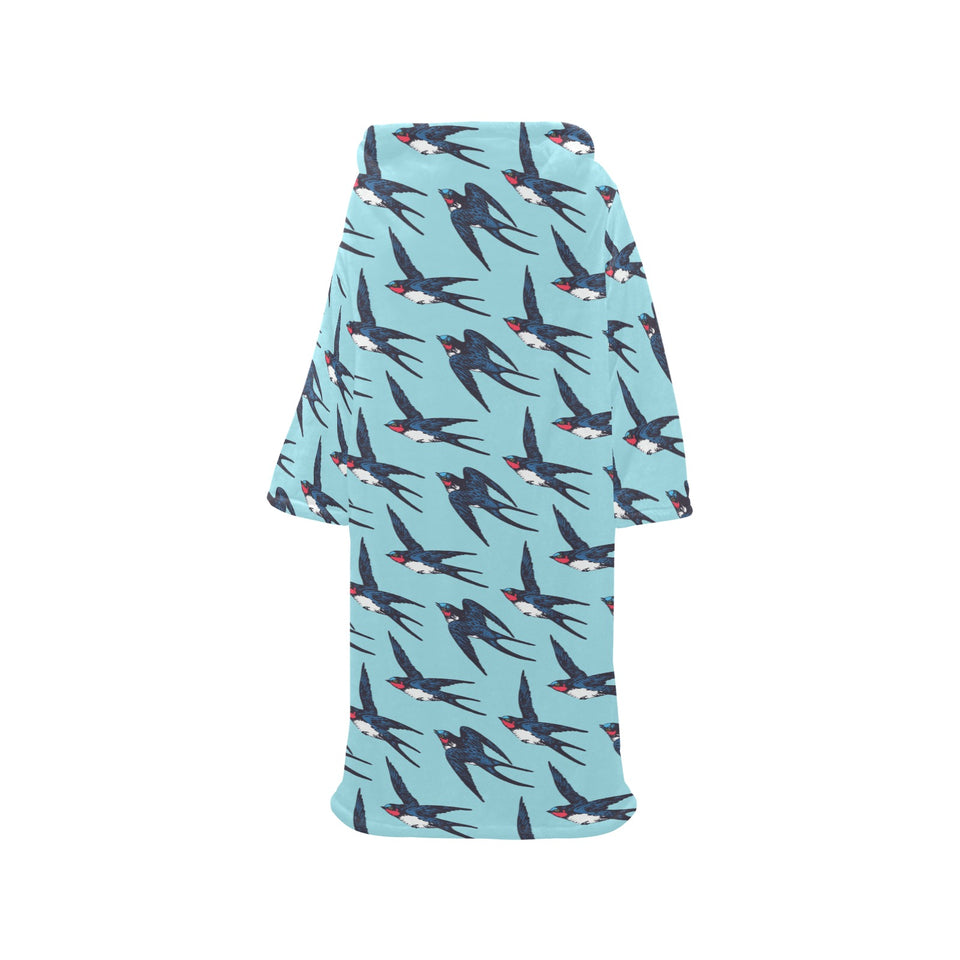 Swallow Pattern Print Design 01 Blanket Robe with Sleeves