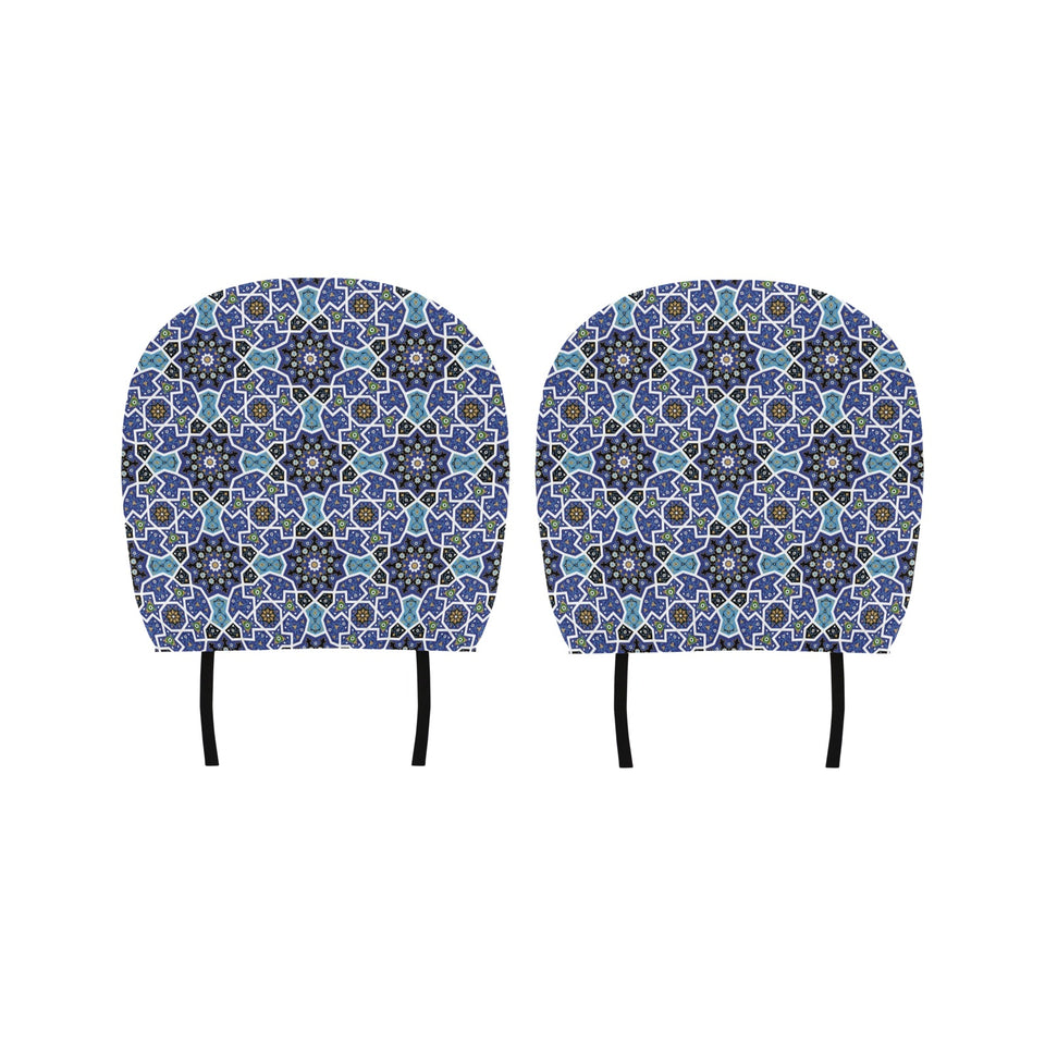 Blue Arabic Morocco Pattern Car Headrest Cover