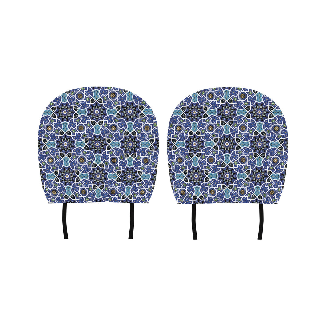 Blue Arabic Morocco Pattern Car Headrest Cover