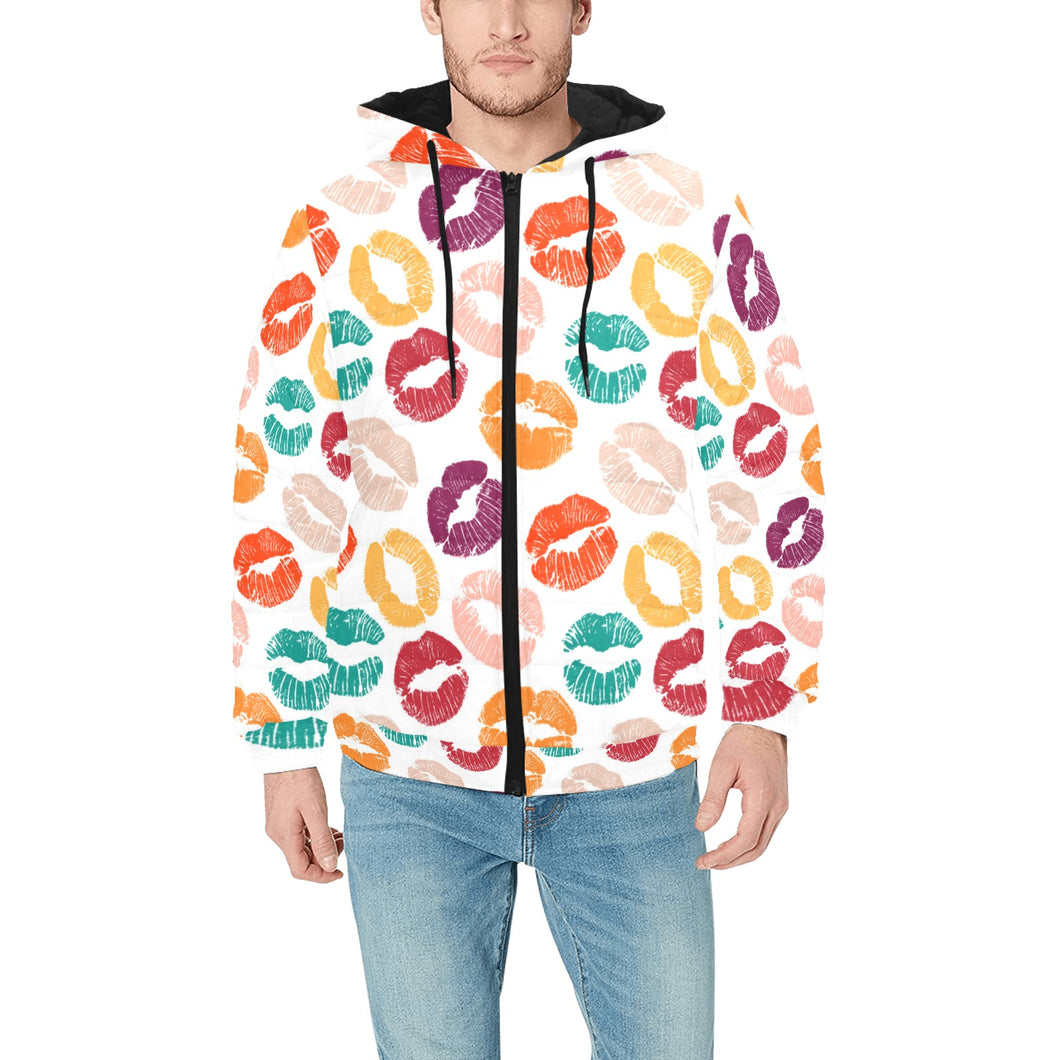 Lips Pattern Print Design 03 Men's Padded Hooded Jacket(ModelH42)