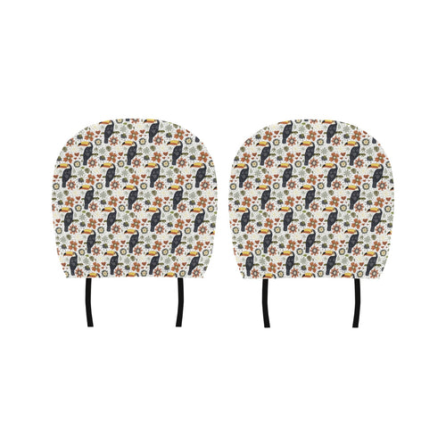 Toucan Flower Pattern Car Headrest Cover