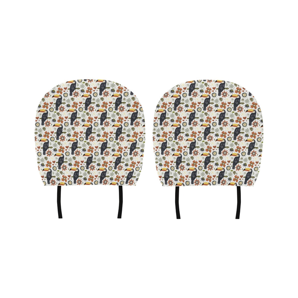 Toucan Flower Pattern Car Headrest Cover