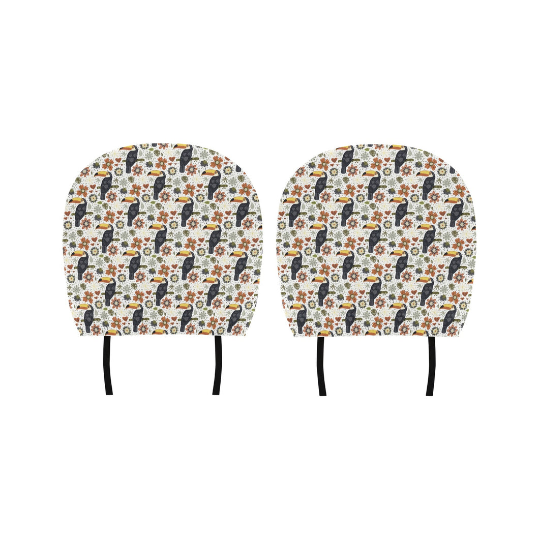 Toucan Flower Pattern Car Headrest Cover