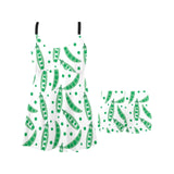 Green Peas Pattern Print Design 01 Chest Sexy Pleated Two Piece Swim Dress