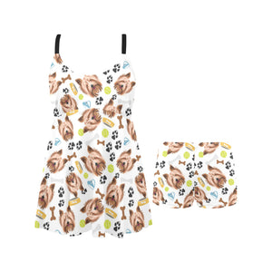 Yorkshire Terrier Pattern Print Design 05 Chest Sexy Pleated Two Piece Swim Dress