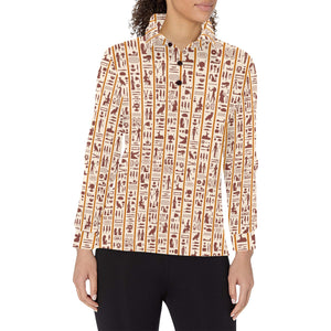 Egypt Hieroglyphics Pattern Print Design 05 Women's Long Sleeve Polo Shirt