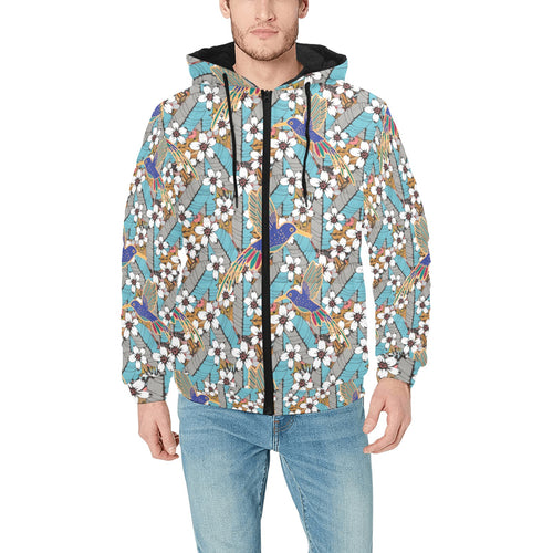 Hummingbird Pattern Print Design 02 Men's Padded Hooded Jacket(ModelH42)