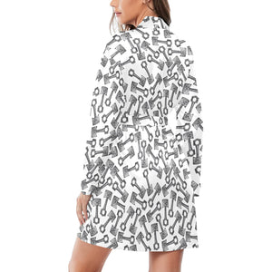 Engine Piston Pattern Print Design 01 Women's Long Sleeve Belted Night Robe