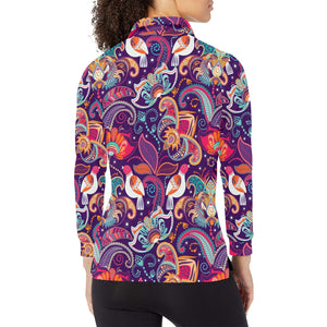 Indian Pattern Background Women's Long Sleeve Polo Shirt