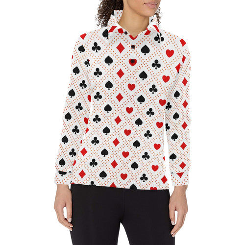 Casino Cards Suits Pattern Print Design 04 Women's Long Sleeve Polo Shirt