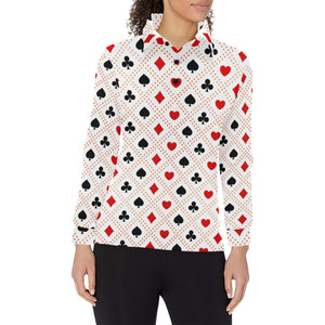 Casino Cards Suits Pattern Print Design 04 Women's Long Sleeve Polo Shirt