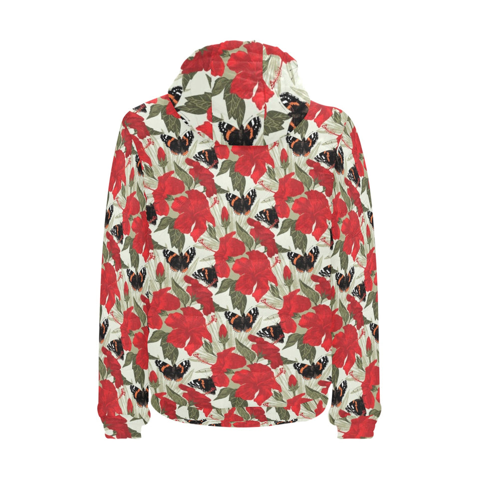 Hibiscus Pattern Print Design 04 Men's Padded Hooded Jacket(ModelH42)