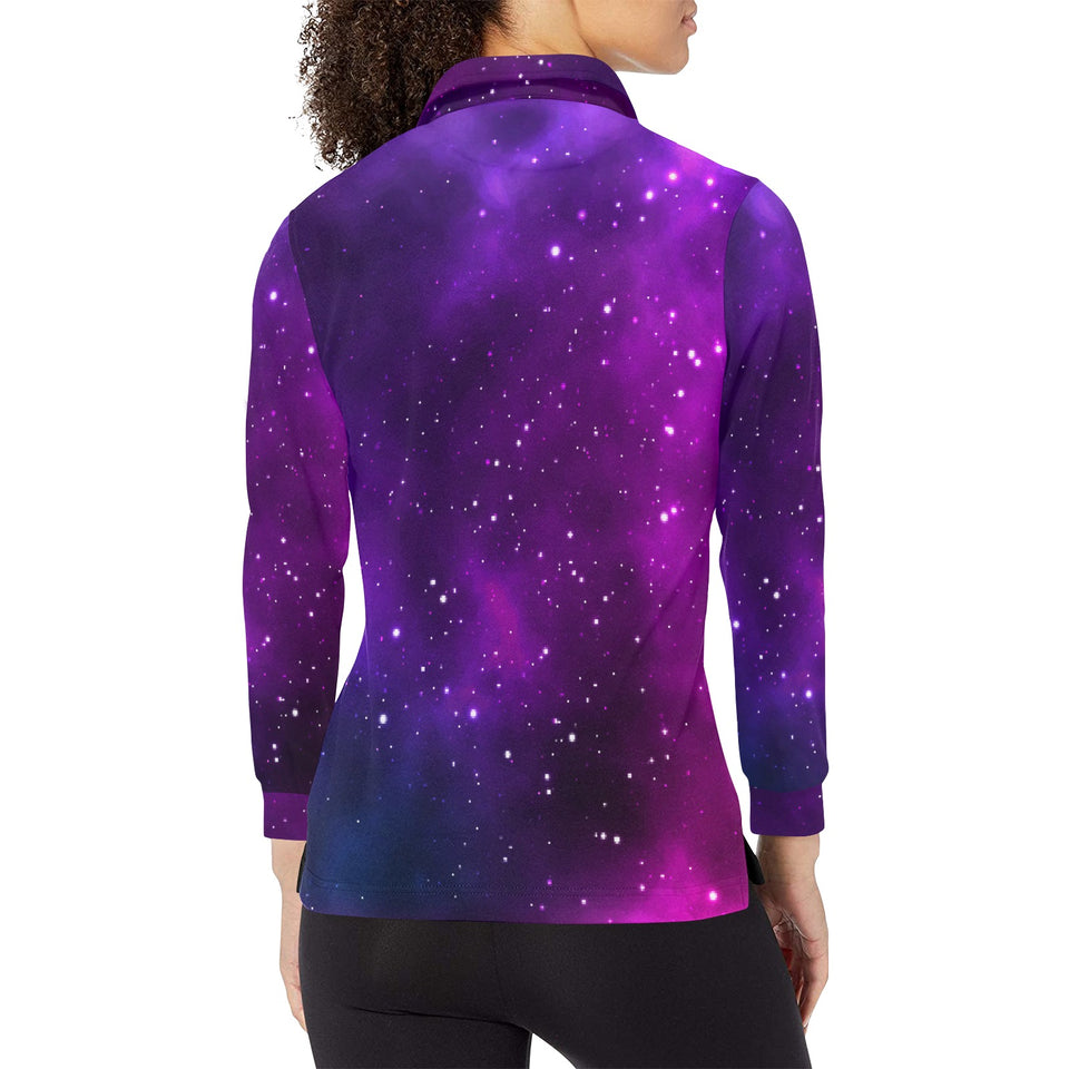 Pink Space Galaxy Pattern4 Women's Long Sleeve Polo Shirt