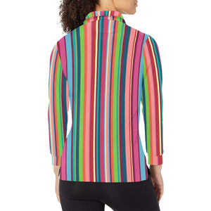 Rainbow Stripe Pattern Women's Long Sleeve Polo Shirt