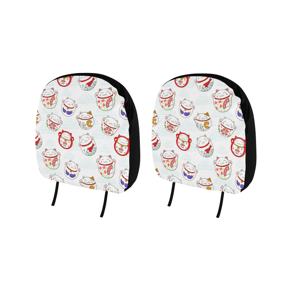 Meneki Neko Lucky Cat Pattern Car Headrest Cover