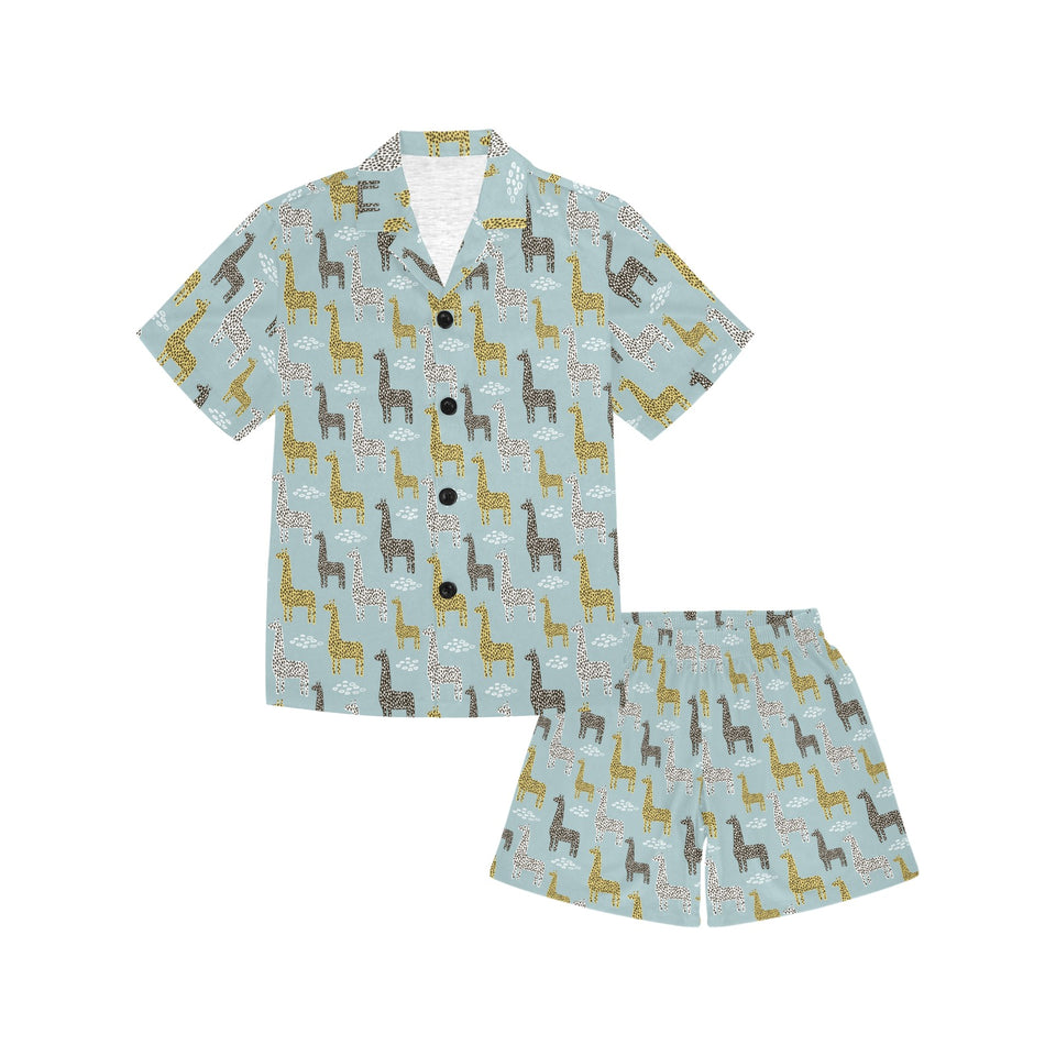 Giraffe Pattern Print Design 03 Kids' Boys' Girls' V-Neck Short Pajama Set