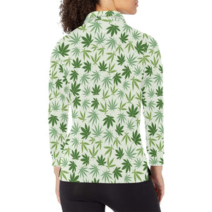 Canabis Marijuana Weed Pattern Print Design 02 Women's Long Sleeve Polo Shirt