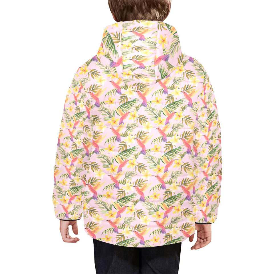 Hummingbird Pattern Print Design 03 Kids' Boys' Girls' Padded Hooded Jacket