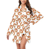 Pretzels Pattern Print Design 03 Women's Long Sleeve Belted Night Robe