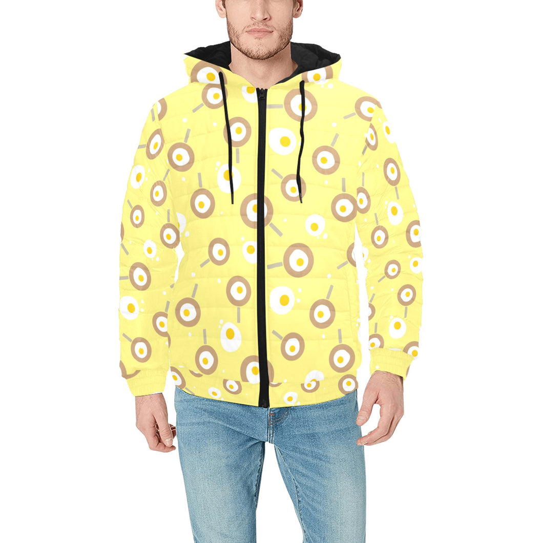 Fried Eggs Pattern Print Design 03 Men's Padded Hooded Jacket(ModelH42)