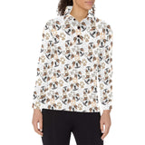 English Bulldog Pattern Print Design 01 Women's Long Sleeve Polo Shirt