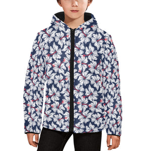 Hibiscus Pattern Print Design 02 Kids' Boys' Girls' Padded Hooded Jacket