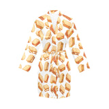 Sandwich Pattern Print Design 01 Women's Long Sleeve Belted Night Robe