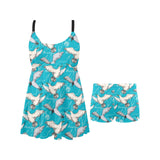 Seagull Pattern Print Design 03 Chest Sexy Pleated Two Piece Swim Dress