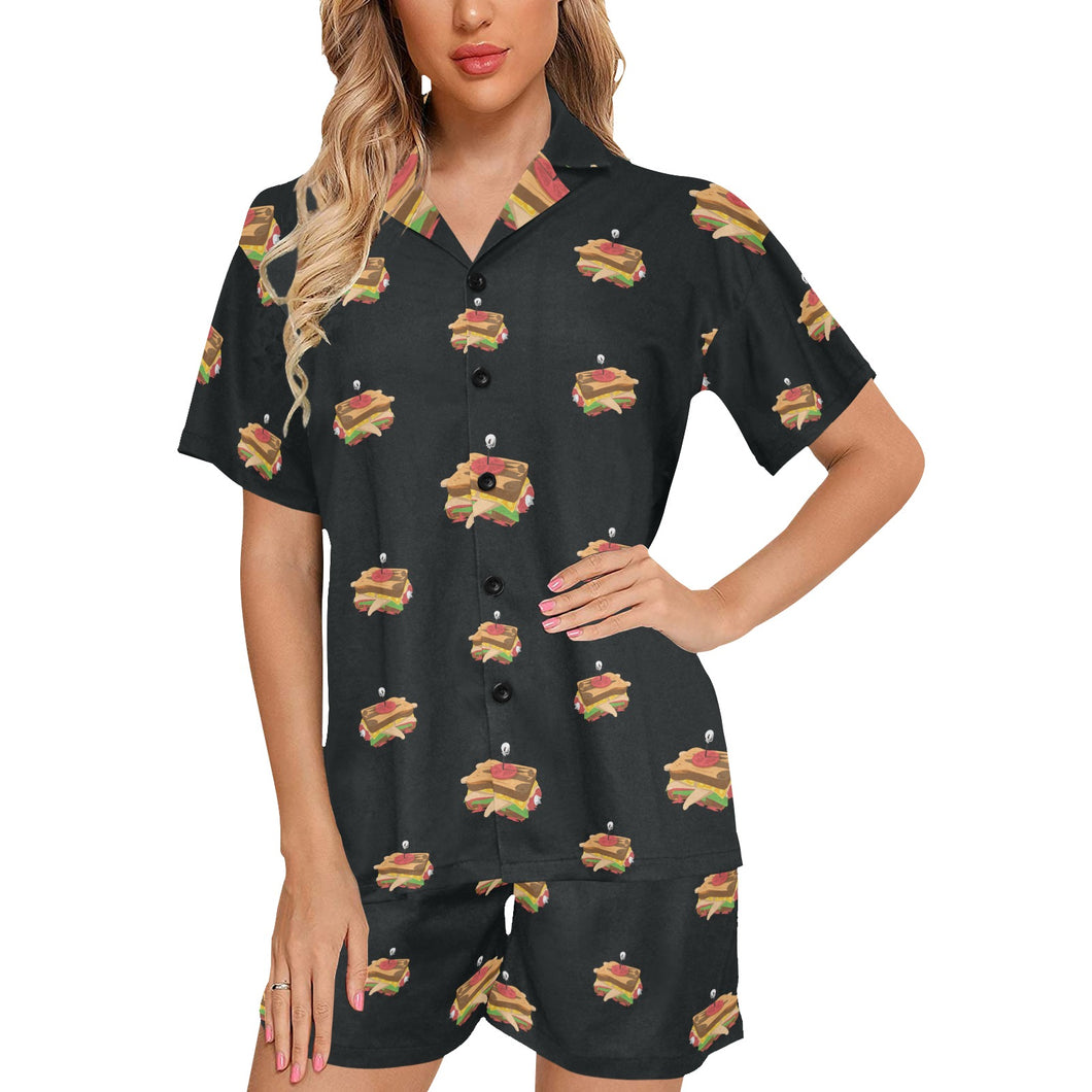 Sandwich Pattern Print Design 03 Women's V-Neck Short Pajama Set