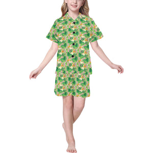 Pelican Pattern Print Design 05 Kids' Boys' Girls' V-Neck Short Pajama Set