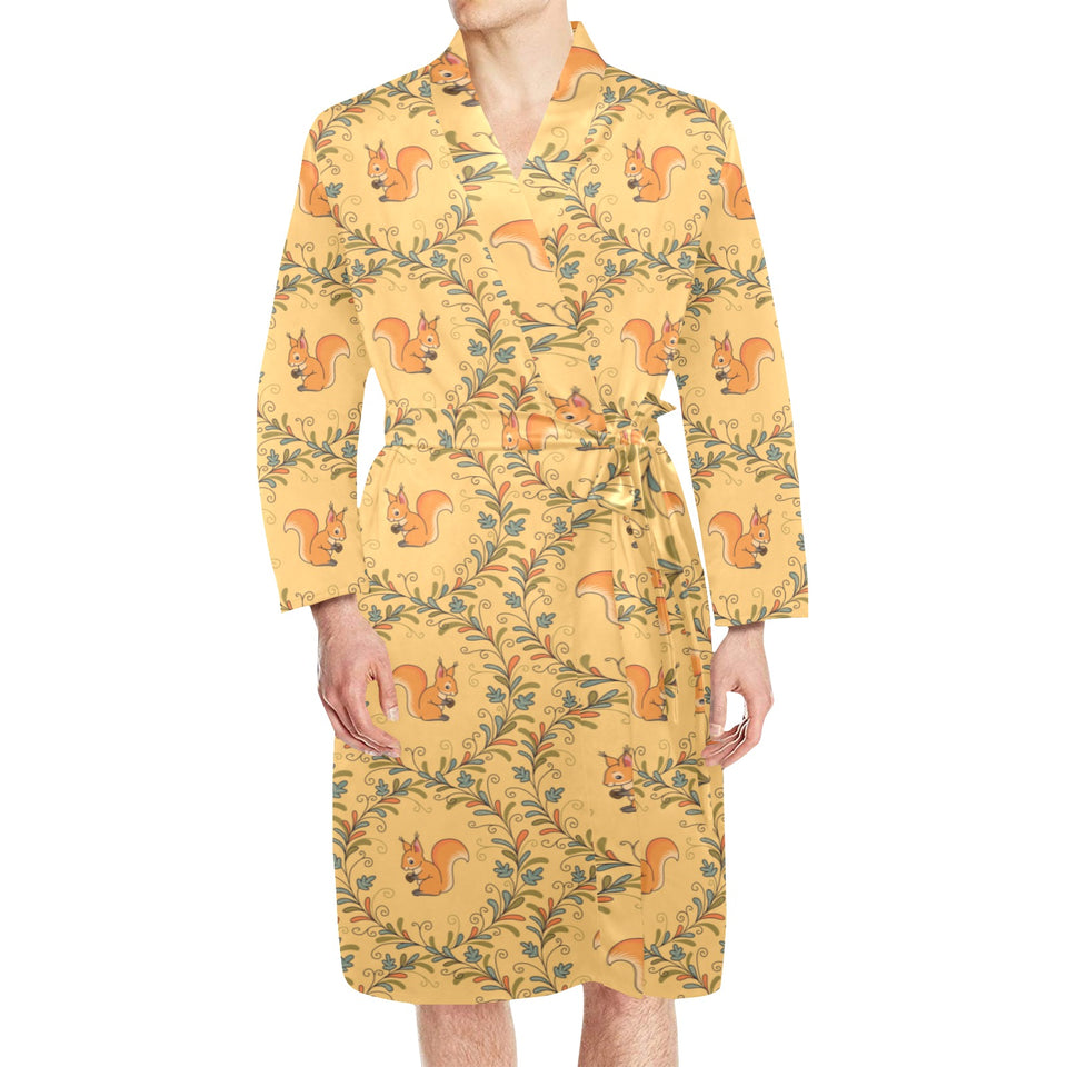 Squirrel Pattern Print Design 01 Men's Long Sleeve Belted Night Robe