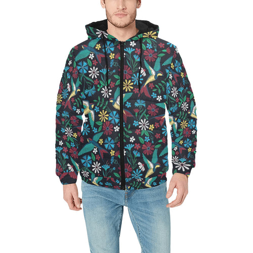 Swallow Pattern Print Design 04 Men's Padded Hooded Jacket(ModelH42)