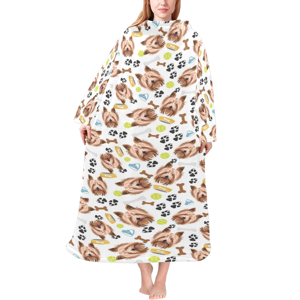 Yorkshire Terrier Pattern Print Design 05 Blanket Robe with Sleeves