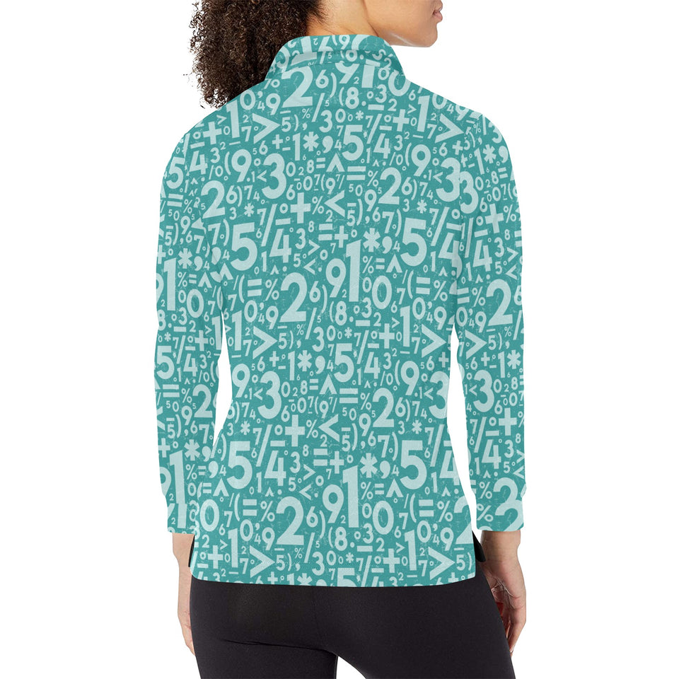 Math Pattern Print Design 05 Women's Long Sleeve Polo Shirt