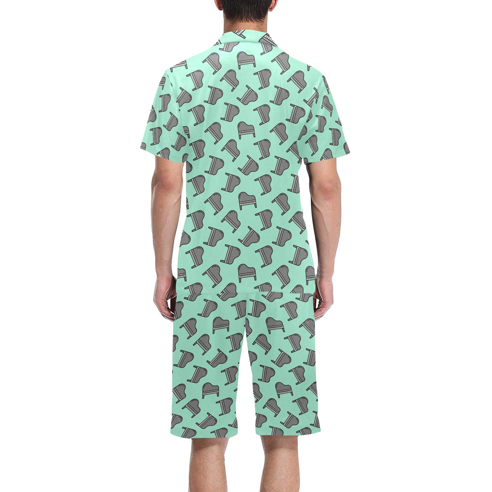 Piano Pattern Print Design 04 Men's V-Neck Short Pajama Set