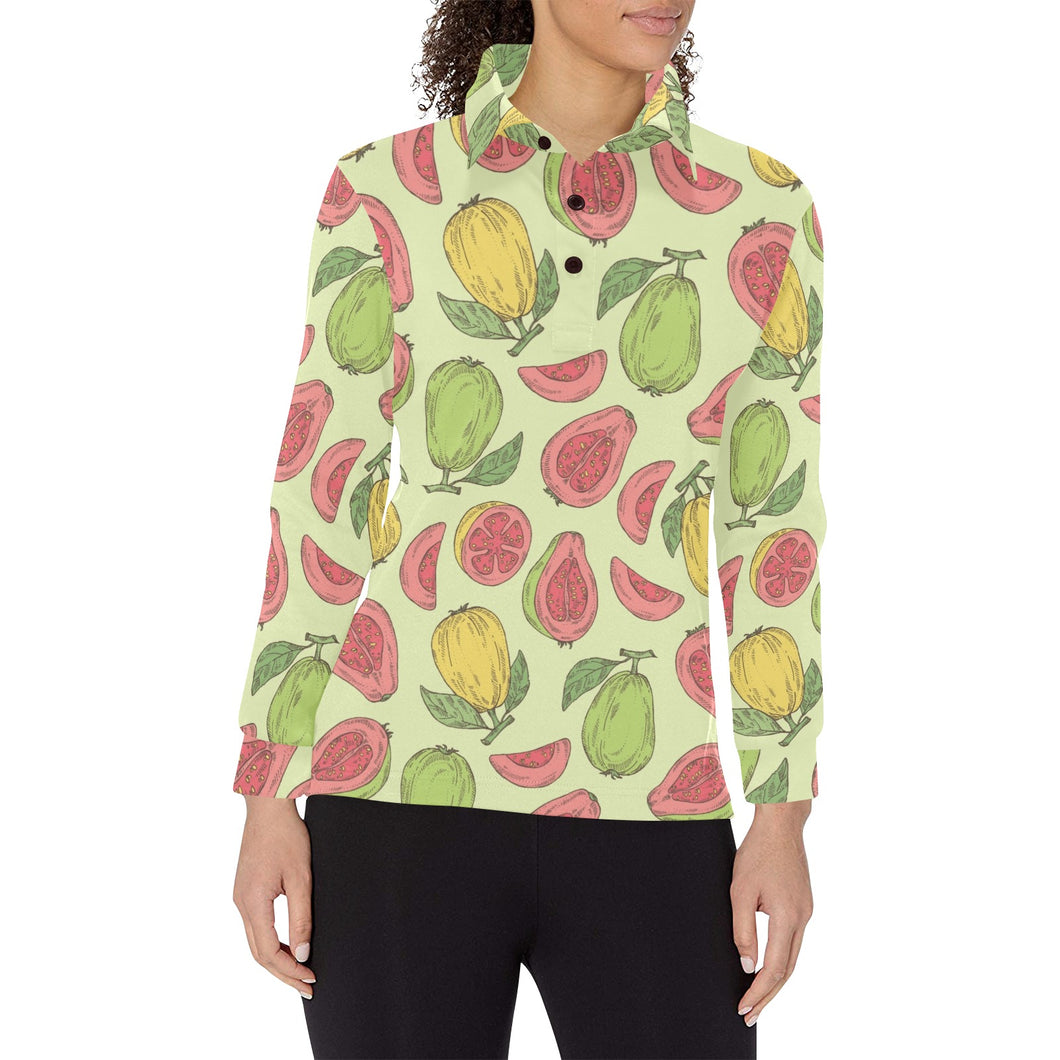 Guava Pattern Background Women's Long Sleeve Polo Shirt