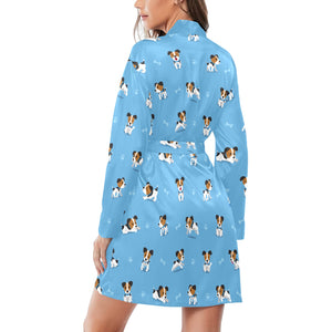 Jack Russel Pattern Print Design 04 Women's Long Sleeve Belted Night Robe