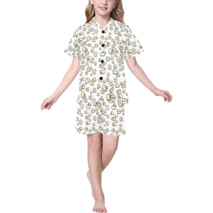 Popcorn Pattern Print Design 04 Kids' Boys' Girls' V-Neck Short Pajama Set