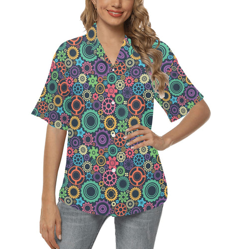 Gear Pattern Print Design 02 Women's All Over Print Hawaiian Shirt