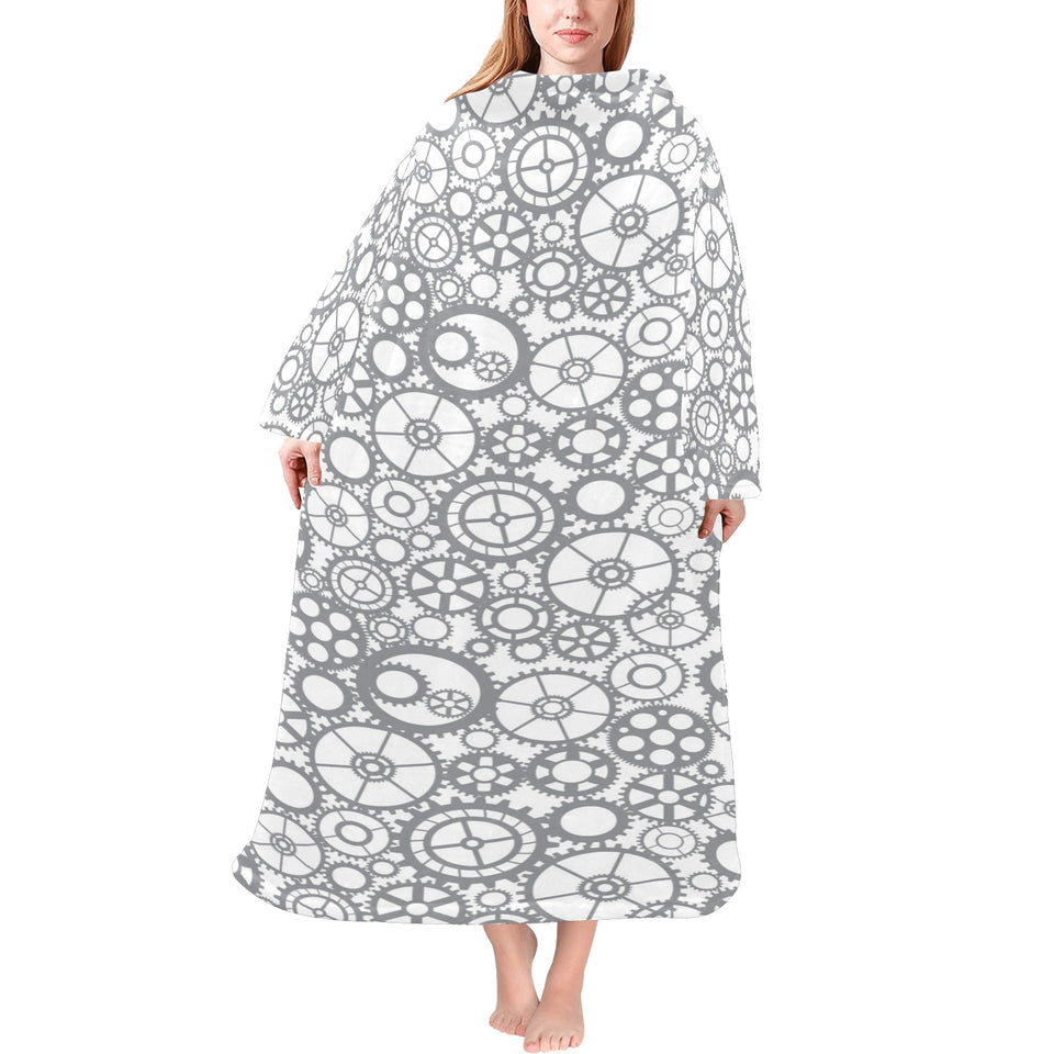 Gear Pattern Print Design 05 Blanket Robe with Sleeves