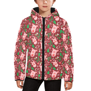 Pig Pattern Print Design 01 Kids' Boys' Girls' Padded Hooded Jacket