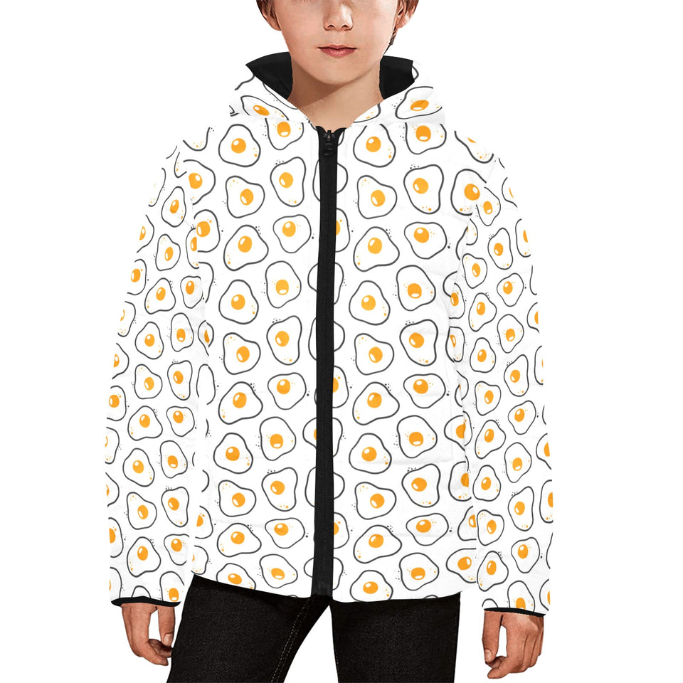 Fried Eggs Pattern Print Design 05 Kids' Boys' Girls' Padded Hooded Jacket