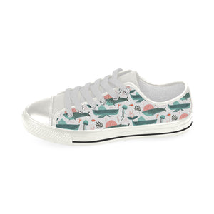 Whale Jelly Fish Pattern Women's Low Top Canvas Shoes White