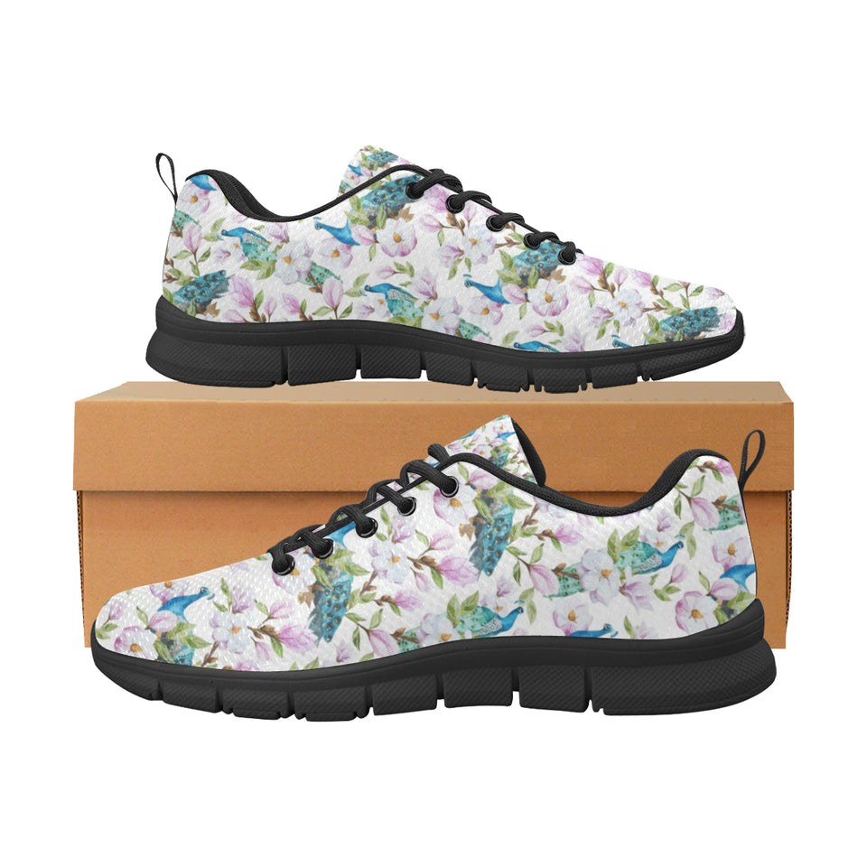 Peacock Pink Flower Pattern Men's Sneakers Black