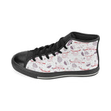 Sloth Leaves Pattern Women's High Top Canvas Shoes Black