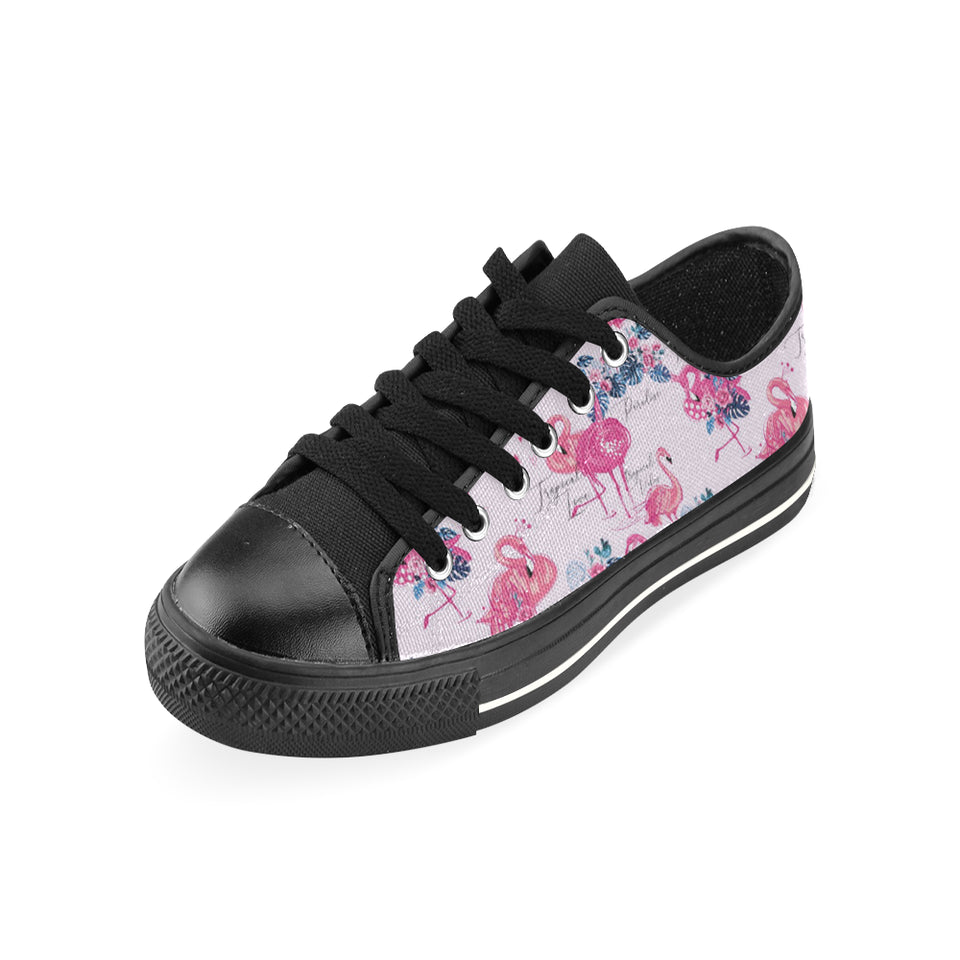 Flamingo Pink Pattern Men's Low Top Canvas Shoes Black