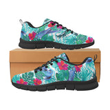 Blue Parrot Hibiscus Pattern Men's Sneakers Black